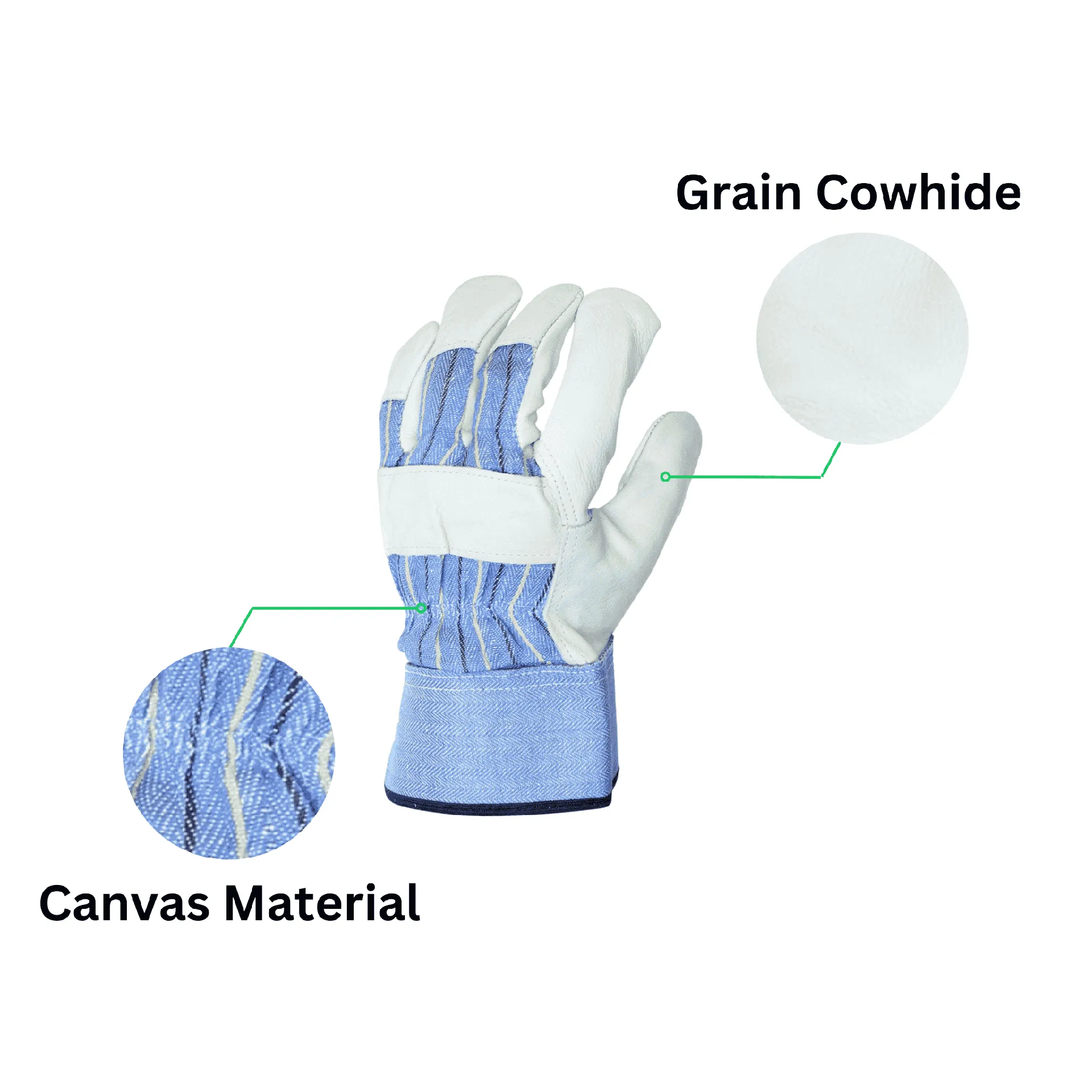 12 Pairs - Grain Leather Safety Palm Gloves