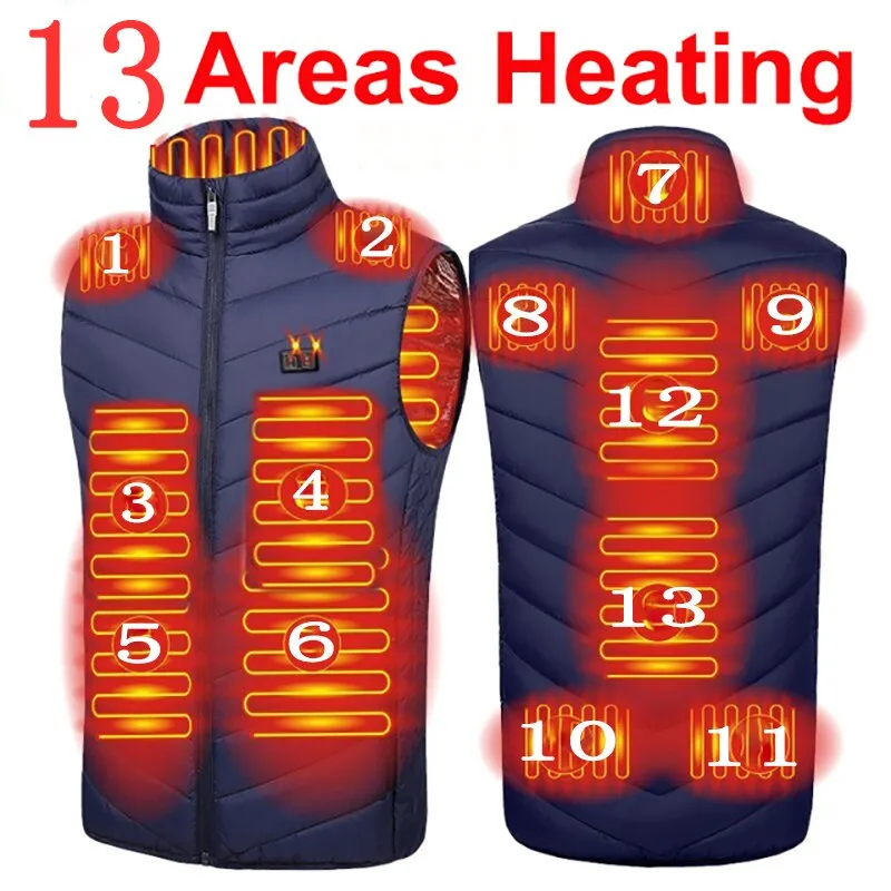13PCS Heated Jacket Fashion Men Women Coat Intelligent USB Electric Heating Thermal Warm Clothes Winter Heated Vest Plussize