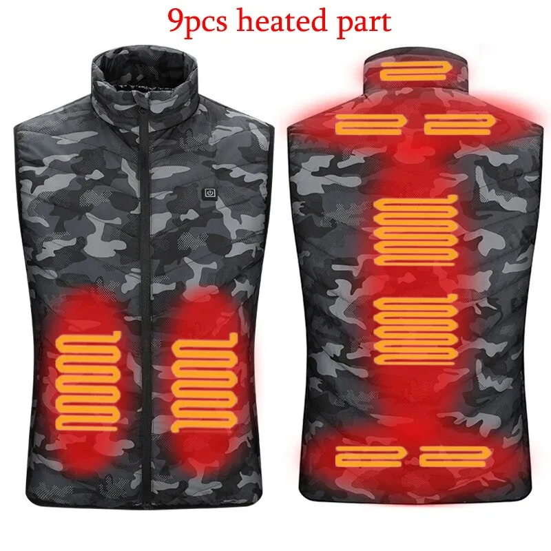 13PCS Heated Jacket Fashion Men Women Coat Intelligent USB Electric Heating Thermal Warm Clothes Winter Heated Vest Plussize