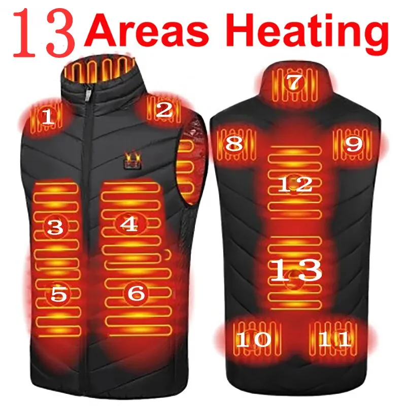 13PCS Heated Jacket Fashion Men Women Coat Intelligent USB Electric Heating Thermal Warm Clothes Winter Heated Vest Plussize