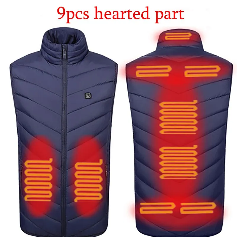 13PCS Heated Jacket Fashion Men Women Coat Intelligent USB Electric Heating Thermal Warm Clothes Winter Heated Vest Plussize