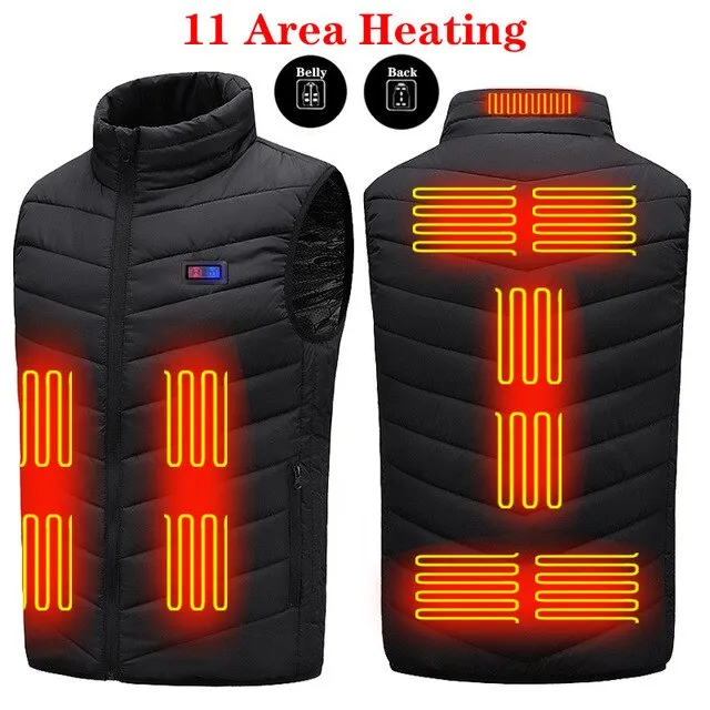 13PCS Heated Jacket Fashion Men Women Coat Intelligent USB Electric Heating Thermal Warm Clothes Winter Heated Vest Plussize