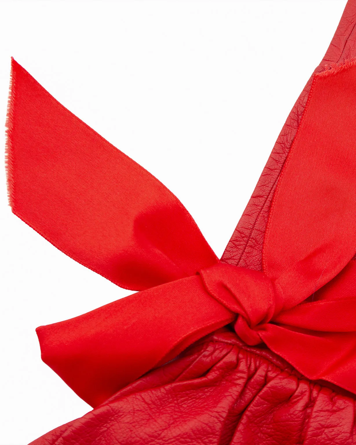 1990s Red Leather Gloves with Satin Bows