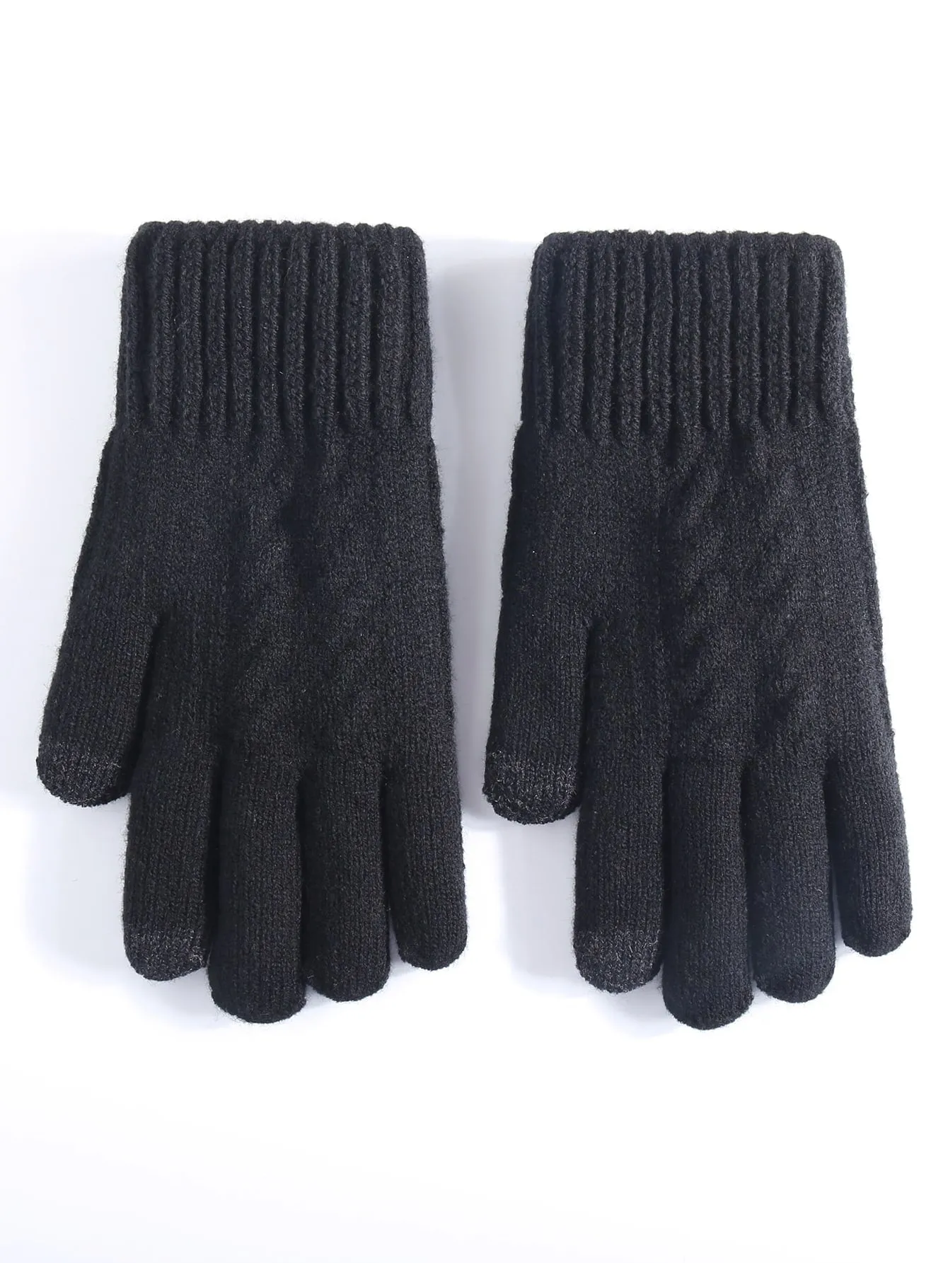 1pair Double Layer Thick & 1pair Knitted Fleece Lined Gloves - Black