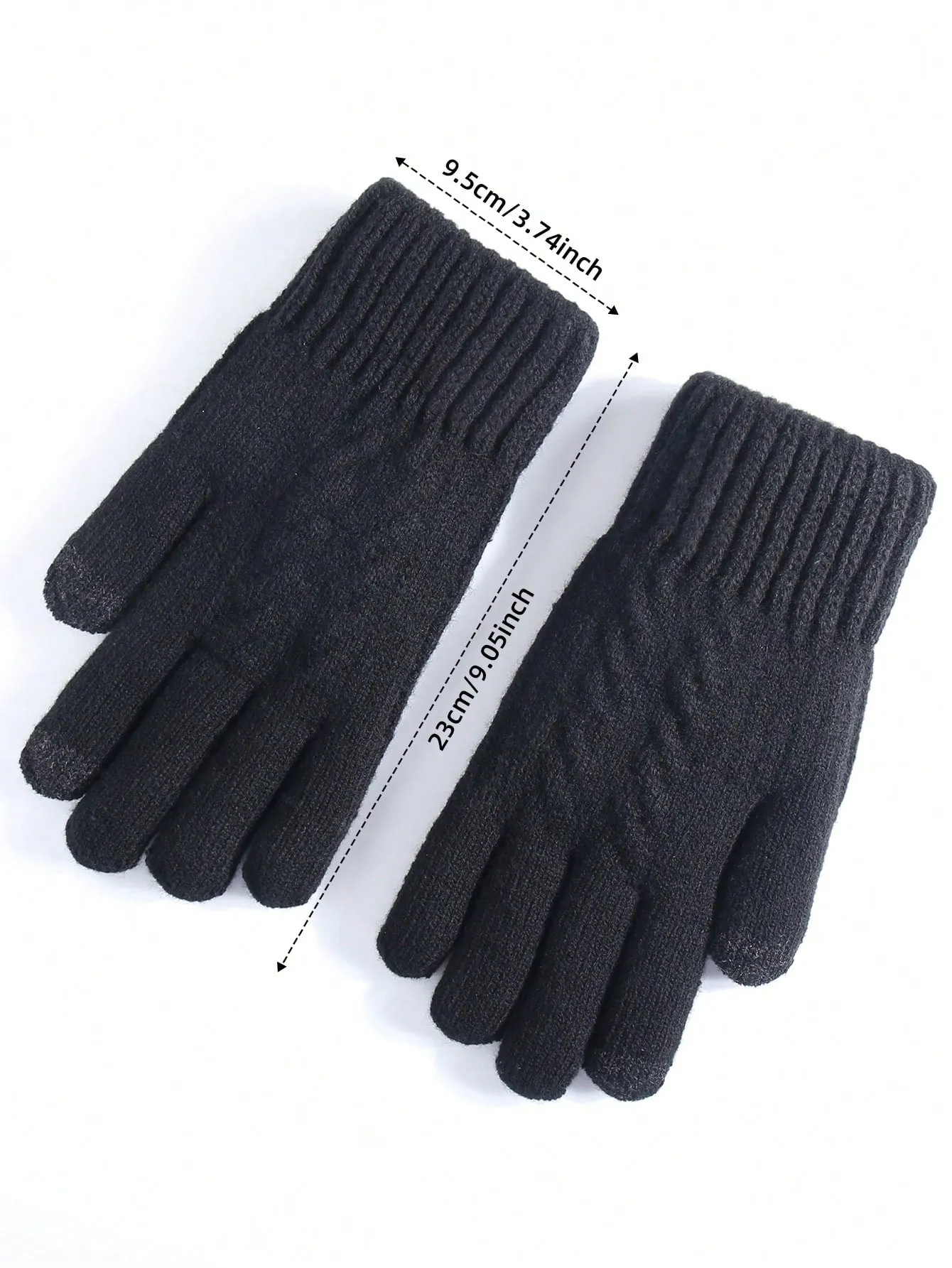 1pair Double Layer Thick & 1pair Knitted Fleece Lined Gloves - Black