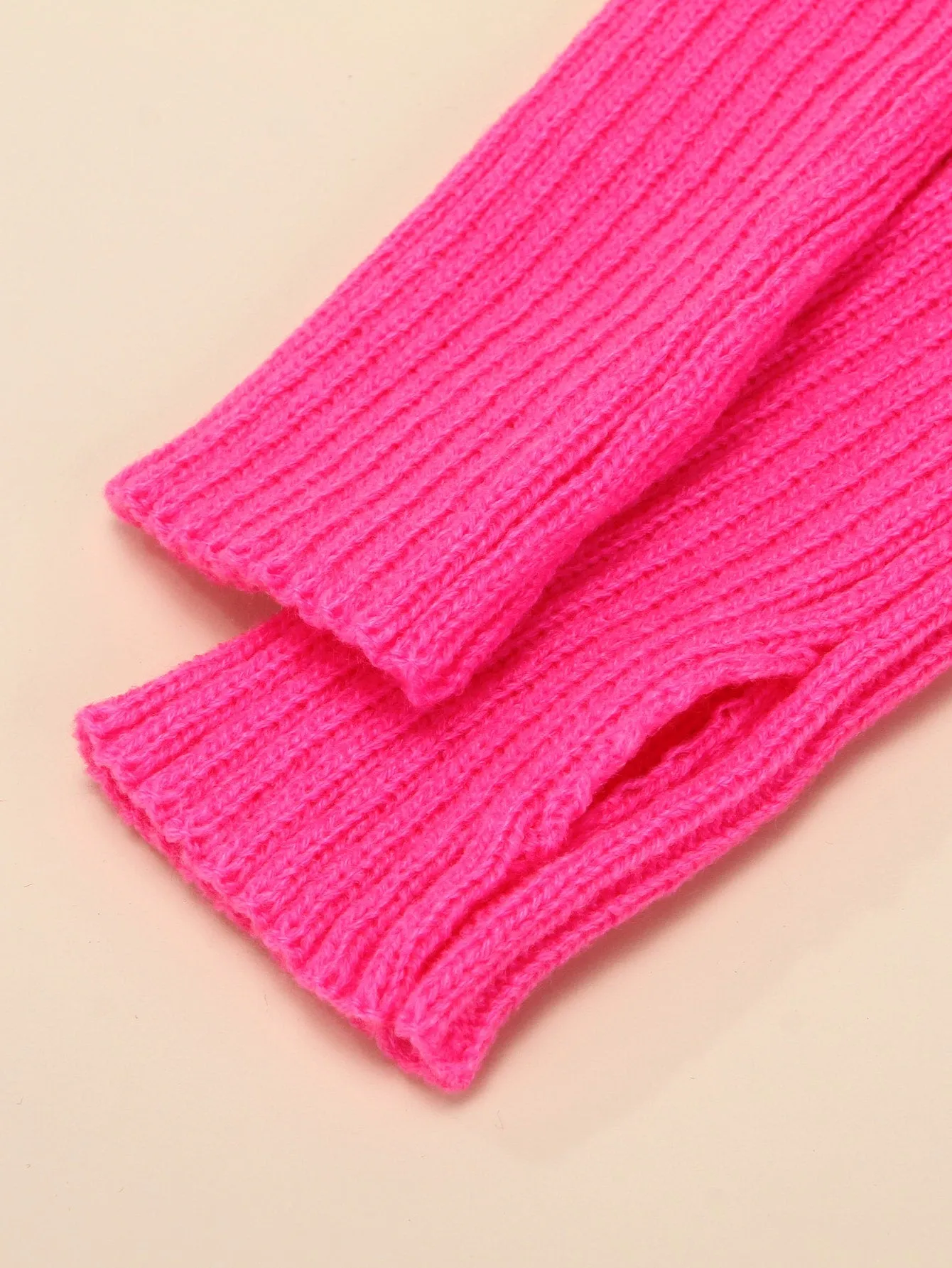 1pair Knitted Fingerless Short Gloves - Hot Pink - FD ⚡