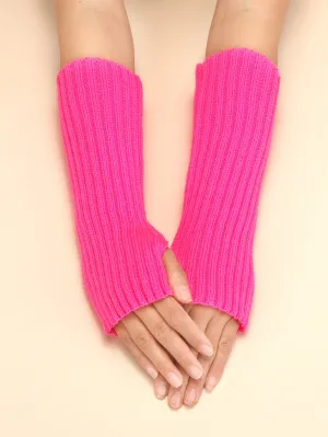 1pair Knitted Fingerless Short Gloves - Hot Pink - FD ⚡