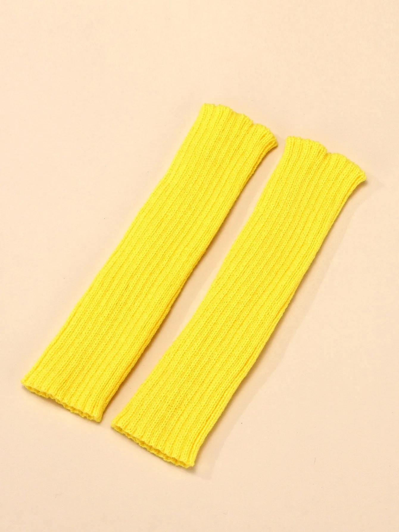 1pair Knitted Fingerless Short Gloves With Stripes - Yellow - FD ⚡