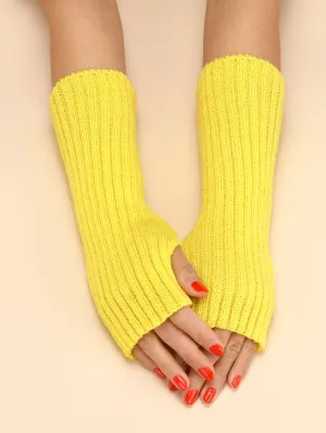 1pair Knitted Fingerless Short Gloves With Stripes - Yellow - FD ⚡