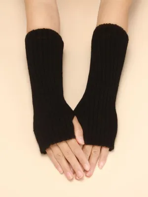 1pair Knitted Stripe Gloves - Black