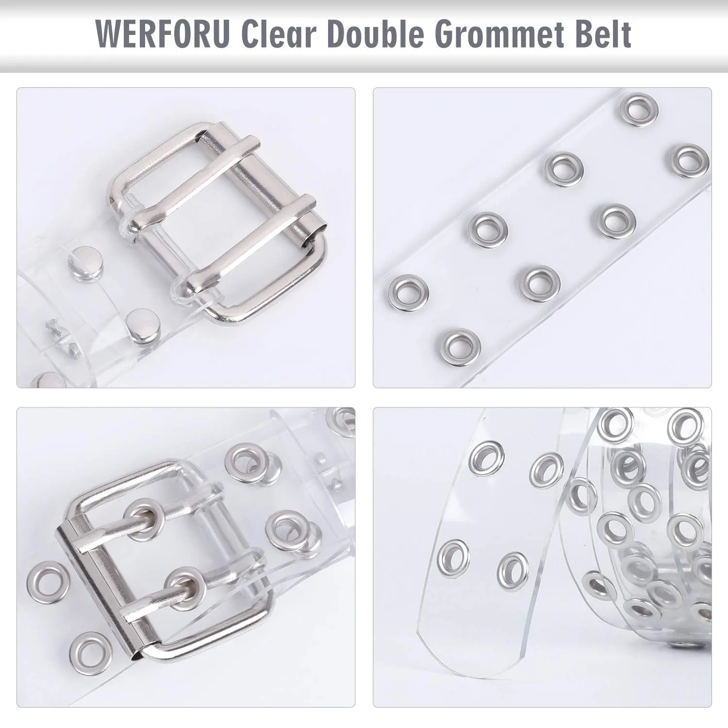 2 Pack Double Grommet Belt PU Leather Punk Belt for Women Jeans