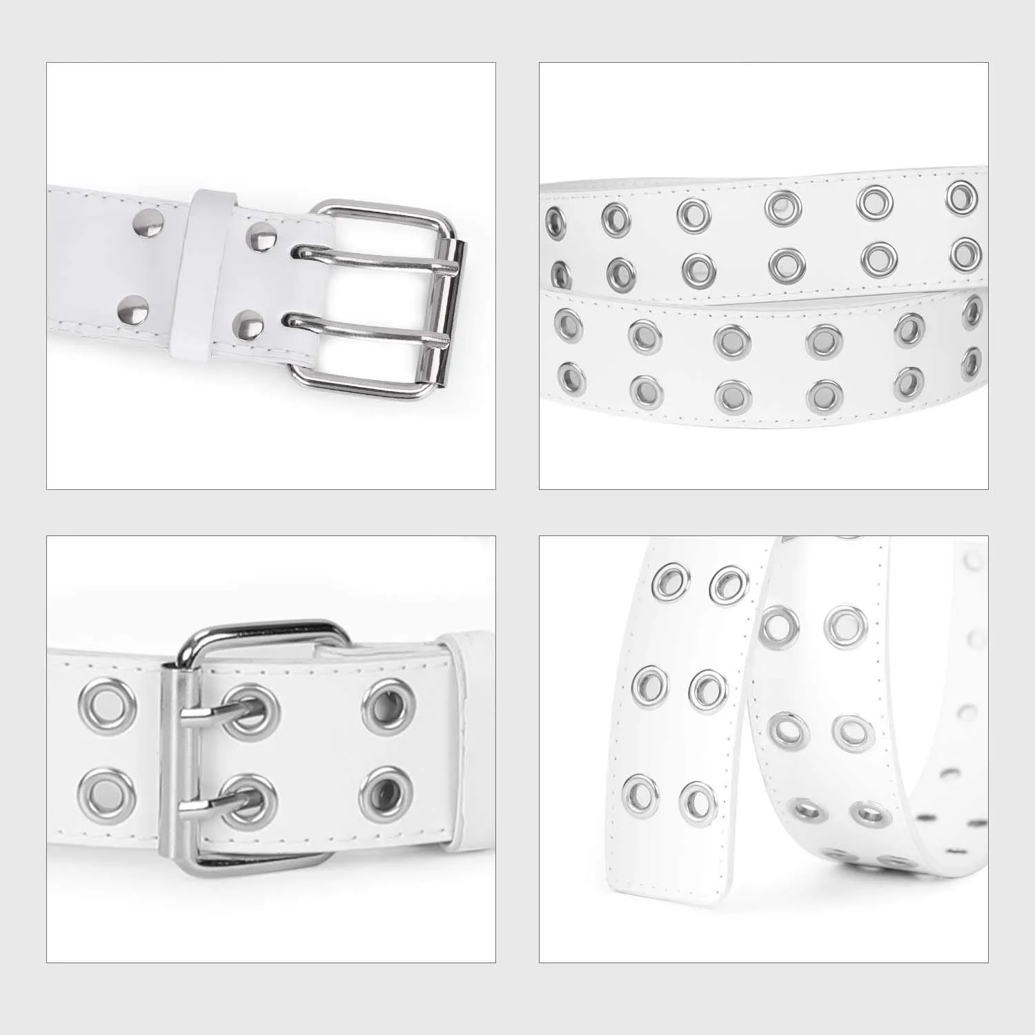 2 Pack Double Grommet Belt PU Leather Punk Belt for Women Jeans
