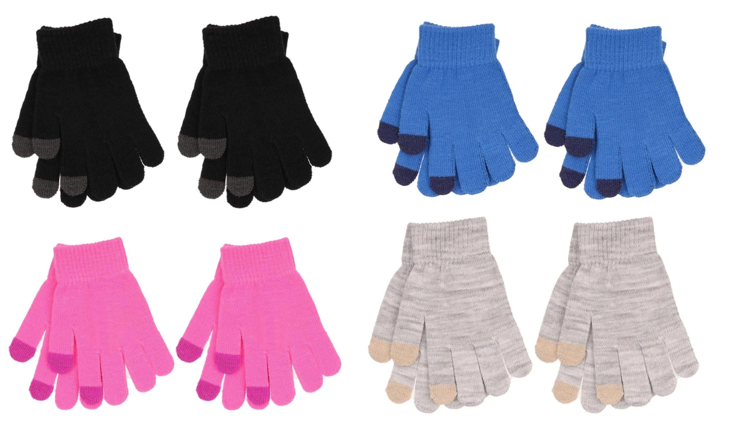 2 Pairs Children's Touchscreen Knitted Winter Gloves - Various Colours