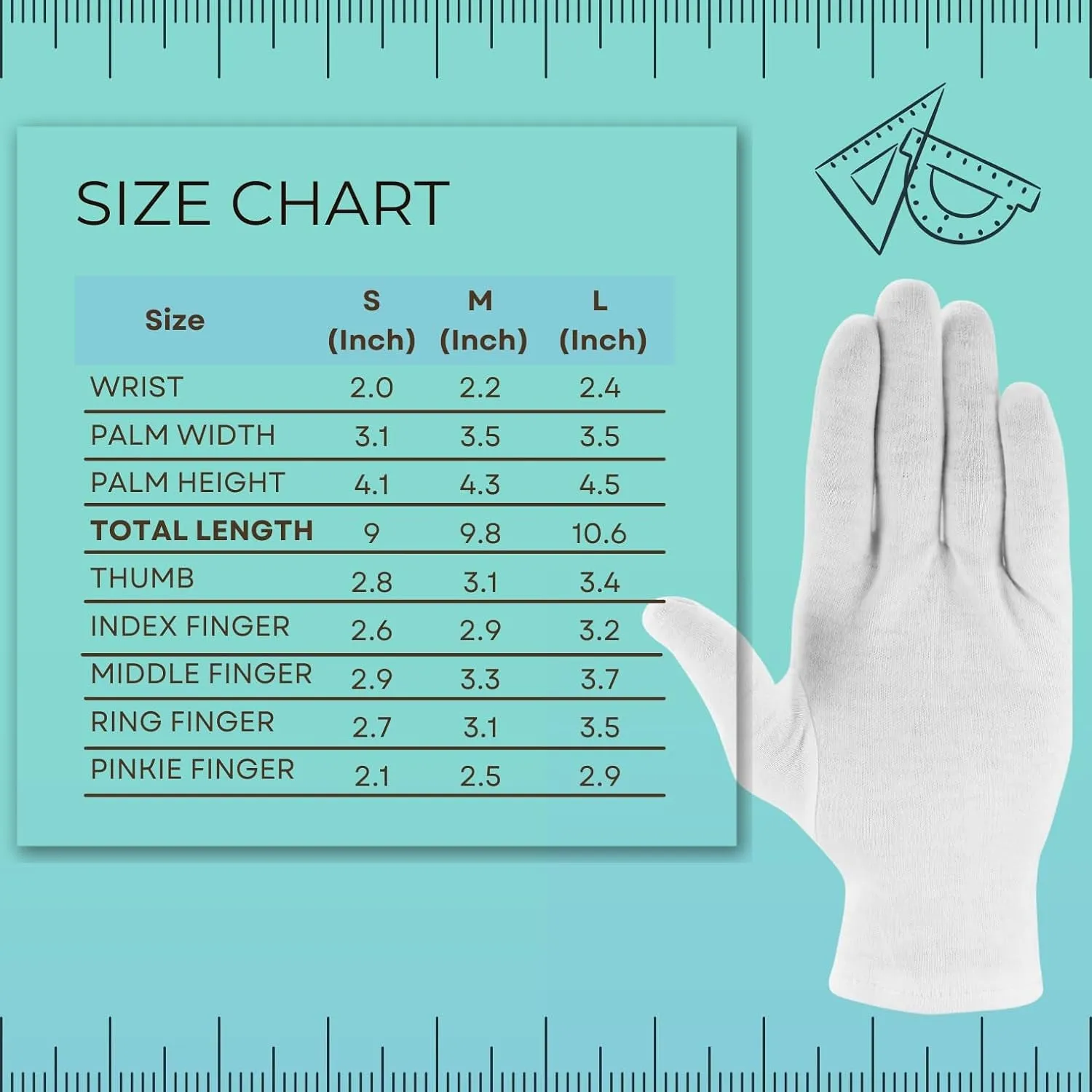 2 Pairs Cotton Gloves, White Gloves for Dry Hands, Cotton Gloves for Sleeping, Moisturizing Night Gloves, White Gloves 100% Cotton, Size M (2 Pairs)