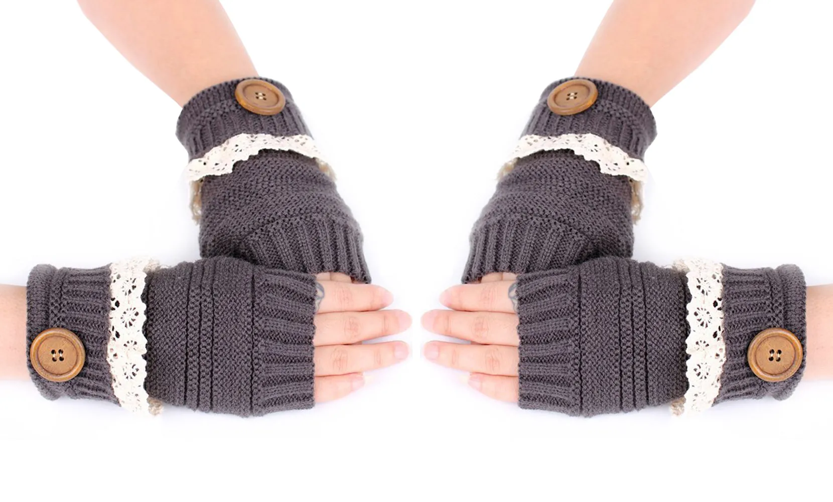 2-Pairs: Trendy Warm Fingerless Mitten Glove Set