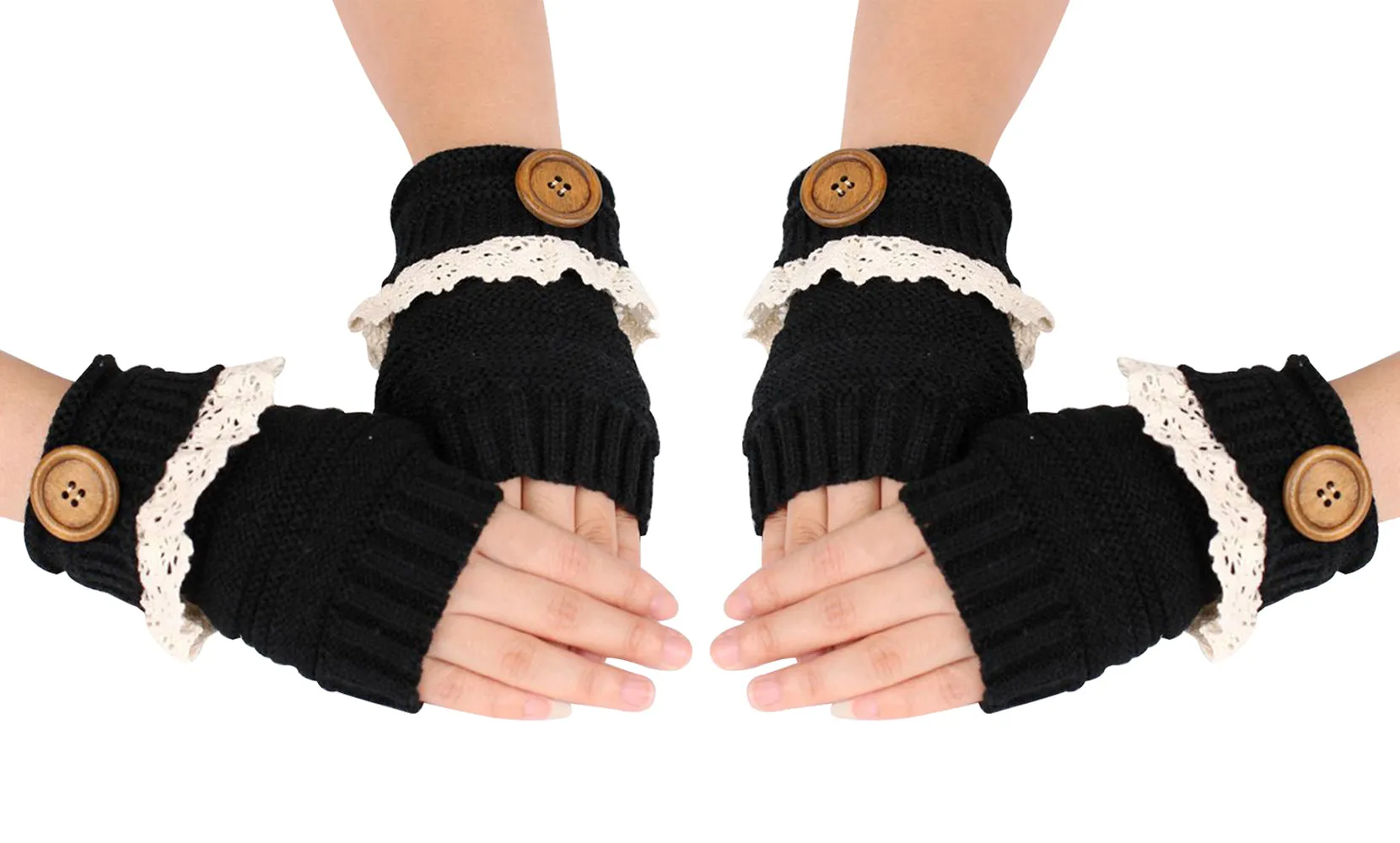 2-Pairs: Trendy Warm Fingerless Mitten Glove Set