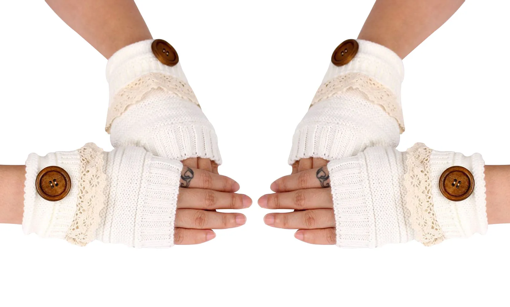 2-Pairs: Trendy Warm Fingerless Mitten Glove Set