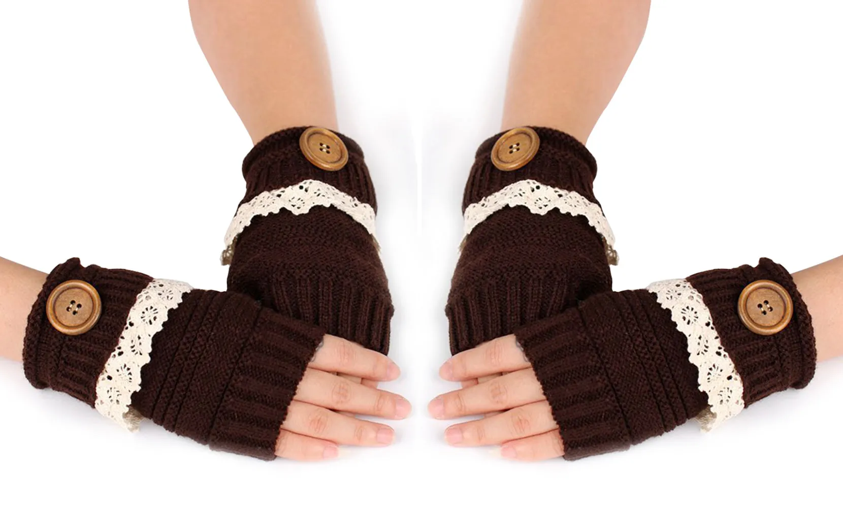 2-Pairs: Trendy Warm Fingerless Mitten Glove Set