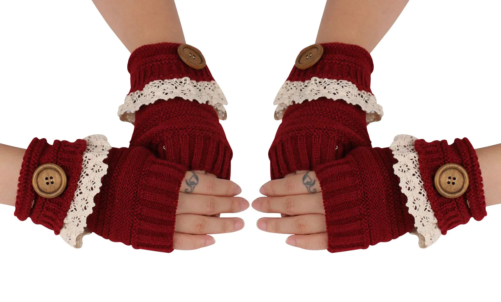 2-Pairs: Trendy Warm Fingerless Mitten Glove Set