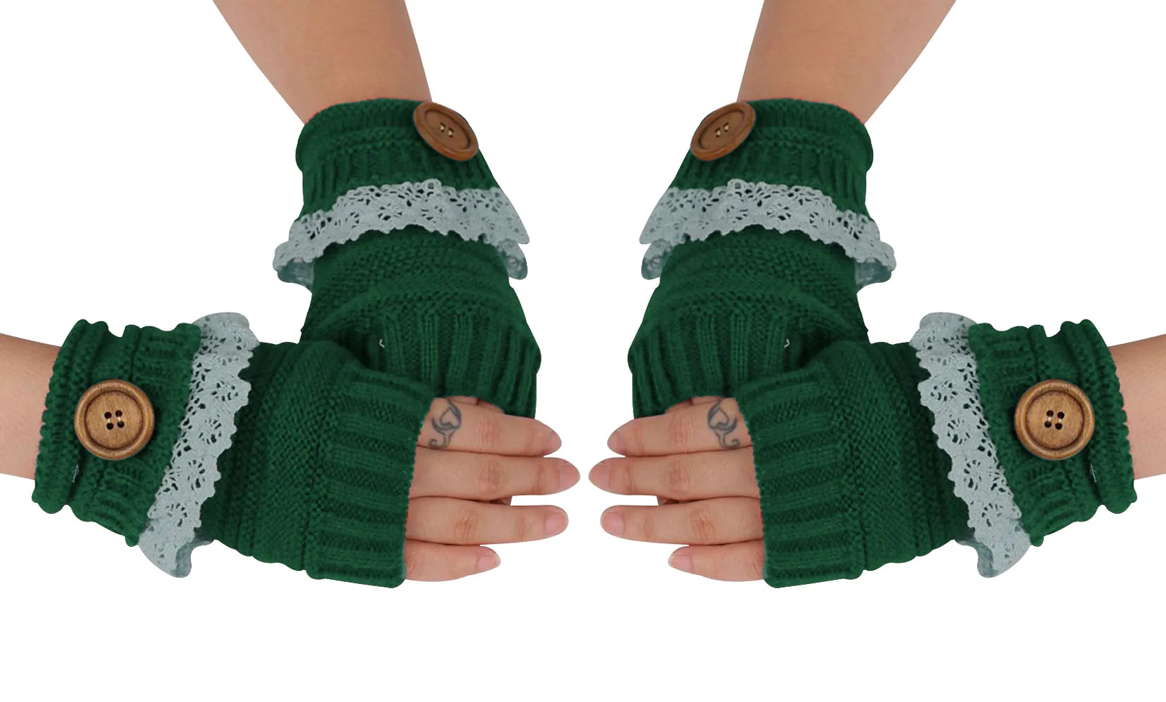 2-Pairs: Trendy Warm Fingerless Mitten Glove Set