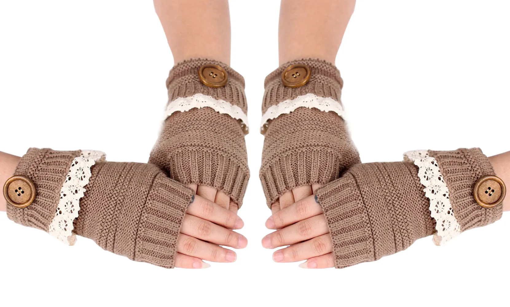2-Pairs: Trendy Warm Fingerless Mitten Glove Set