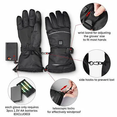 2 Pairs XL Electric Heated Gloves Thermal Touchscreen Winter Outdoor Hand Warmer