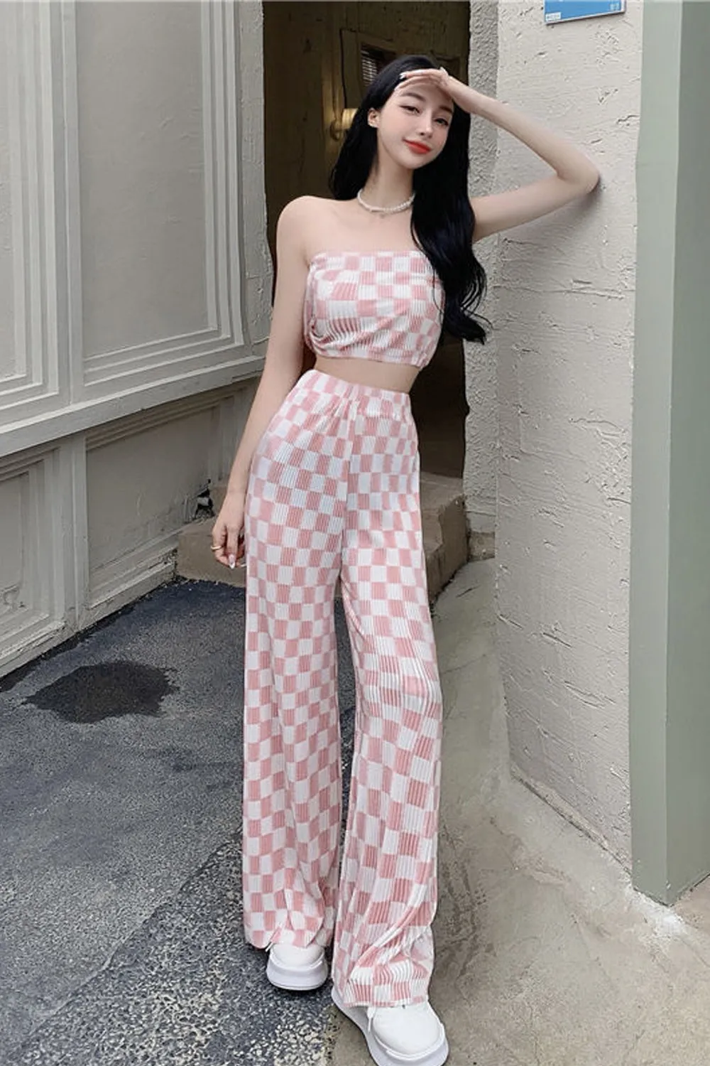 2 Piece Plaid Pattern Casual Sets