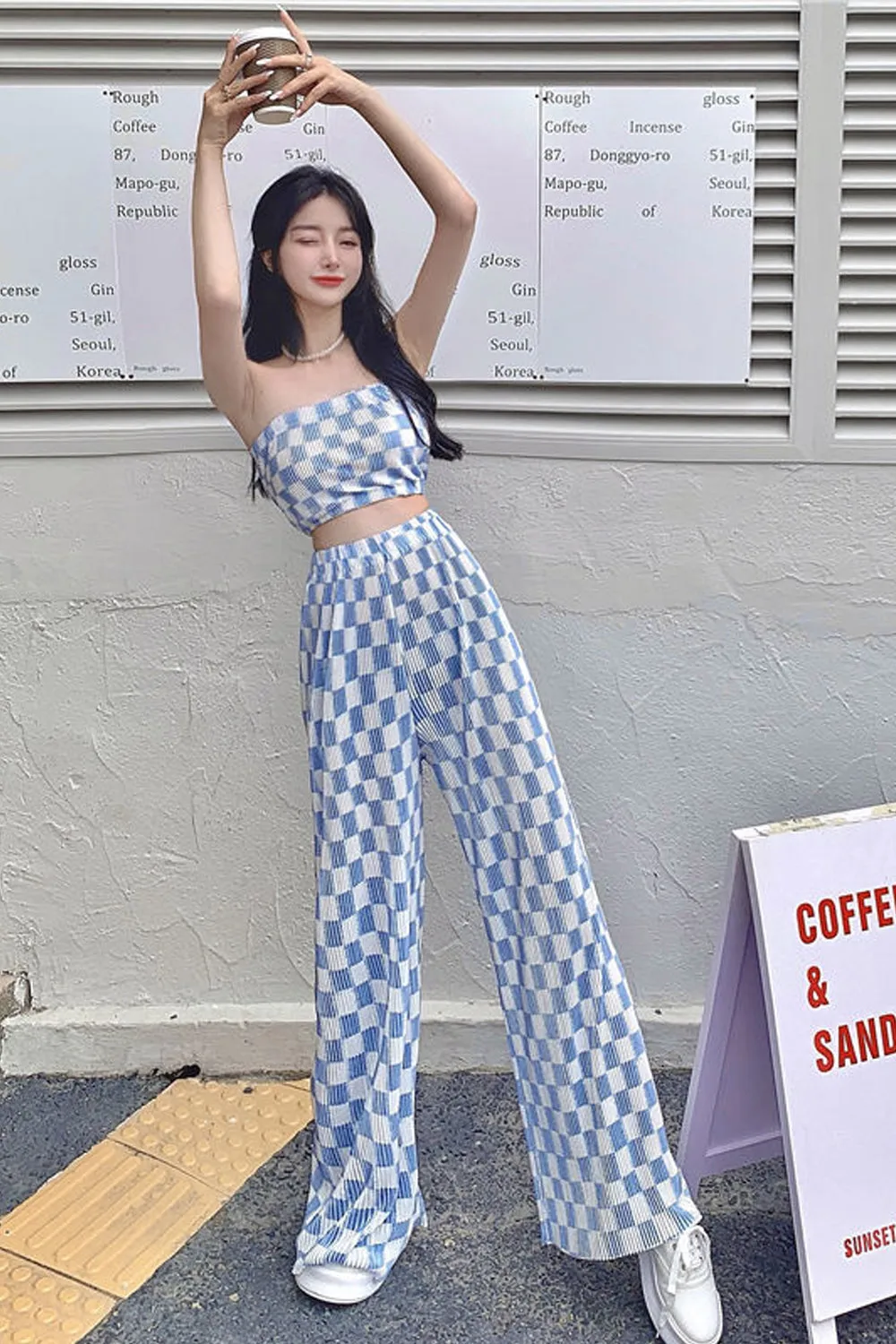 2 Piece Plaid Pattern Casual Sets