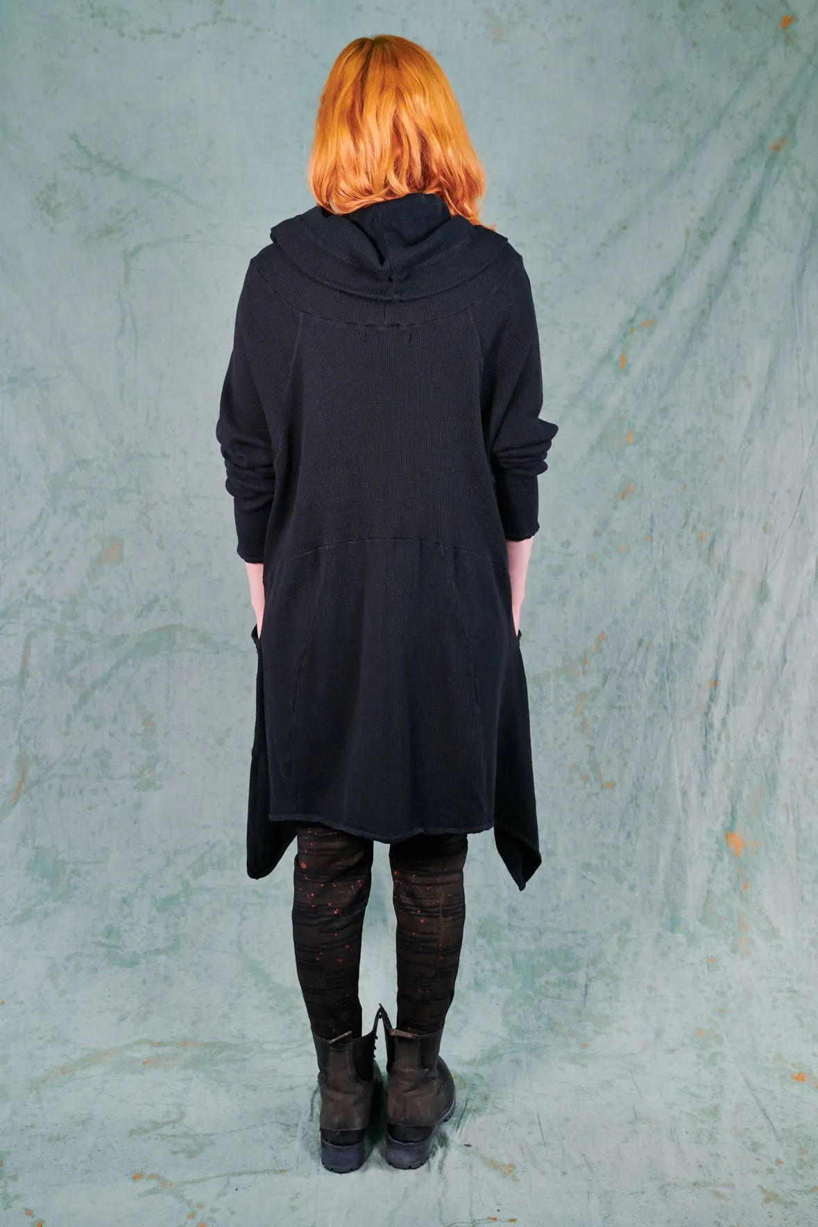 2292 Cowl Thermal Pocket Tunic-Black-Unprinted