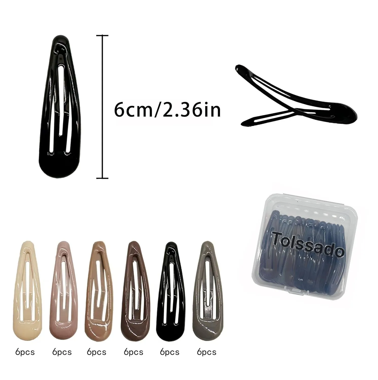 2.36Inch Medium Hair Barrettes, 36Pcs Metal Snap Hair Clips,No Slip Grip,Coated Hair Pins for Women Thin and Fine Hair