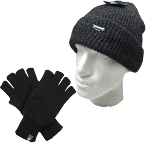 2pcs Winter Set Mens 3M Thinsulate Beanie Hat   Knitted Fingerless Gloves Snow