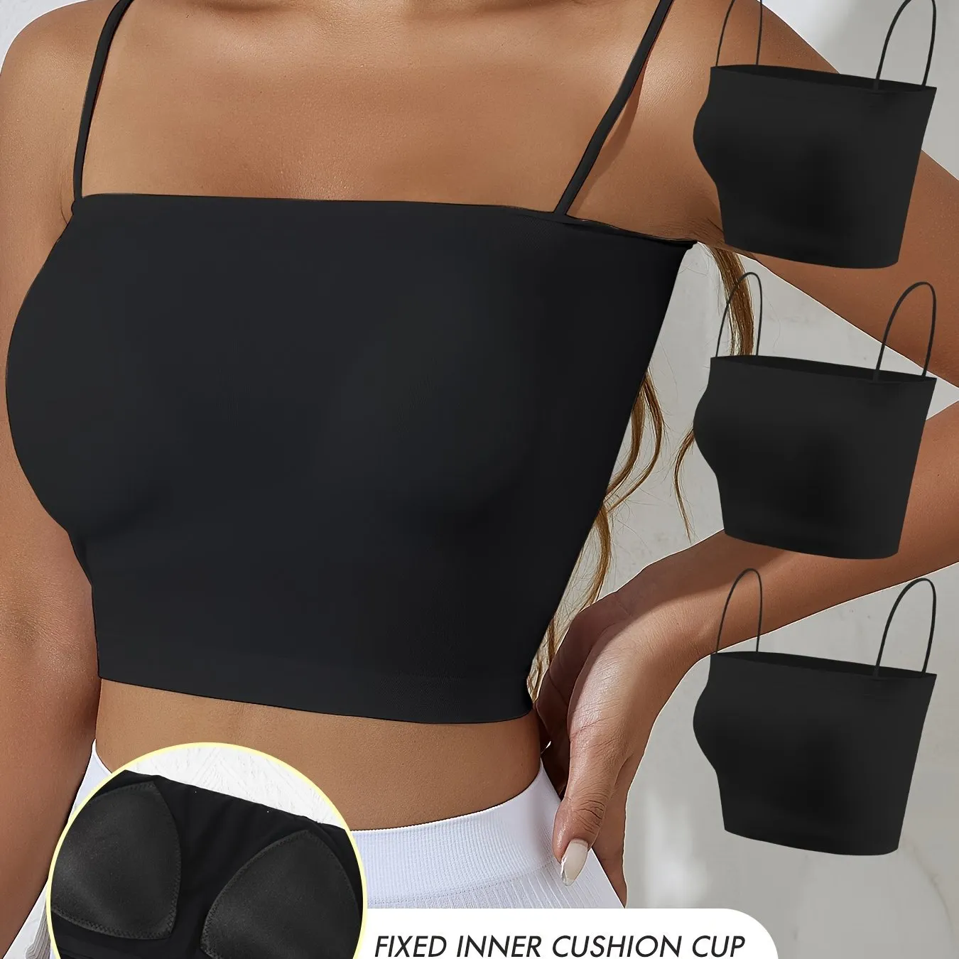 3pcs Simple Solid Cami Tops, Casual Spaghetti Strap Top, Women's Lingerie & Underwear