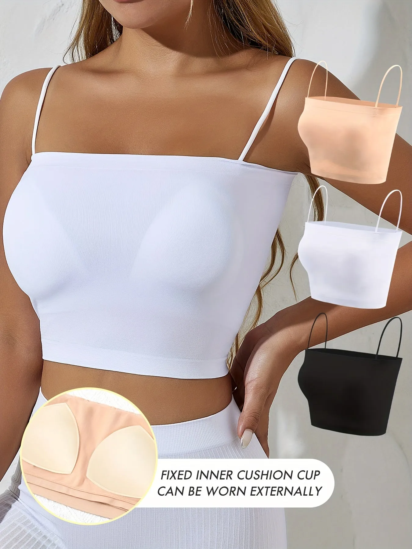 3pcs Simple Solid Cami Tops, Casual Spaghetti Strap Top, Women's Lingerie & Underwear
