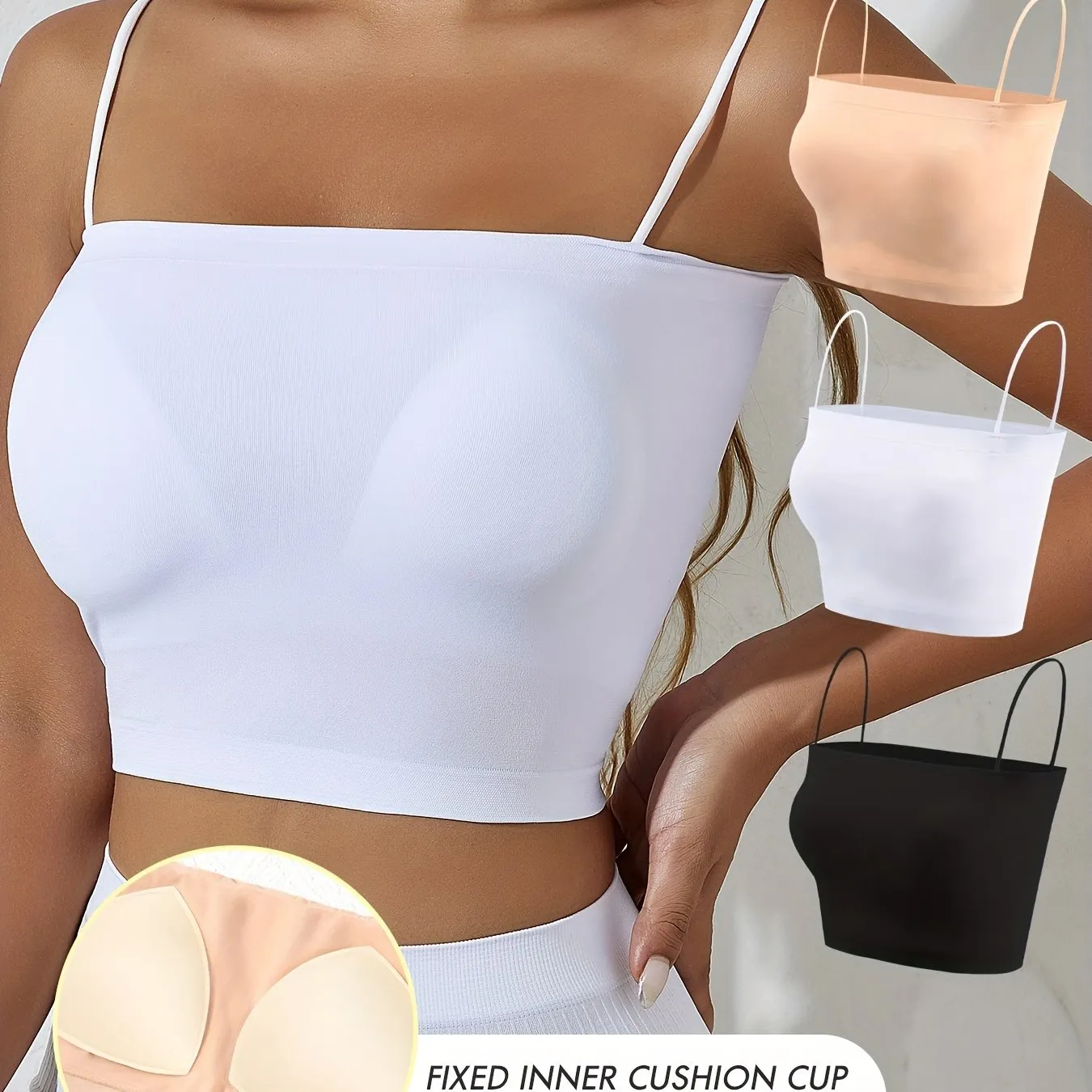 3pcs Simple Solid Cami Tops, Casual Spaghetti Strap Top, Women's Lingerie & Underwear