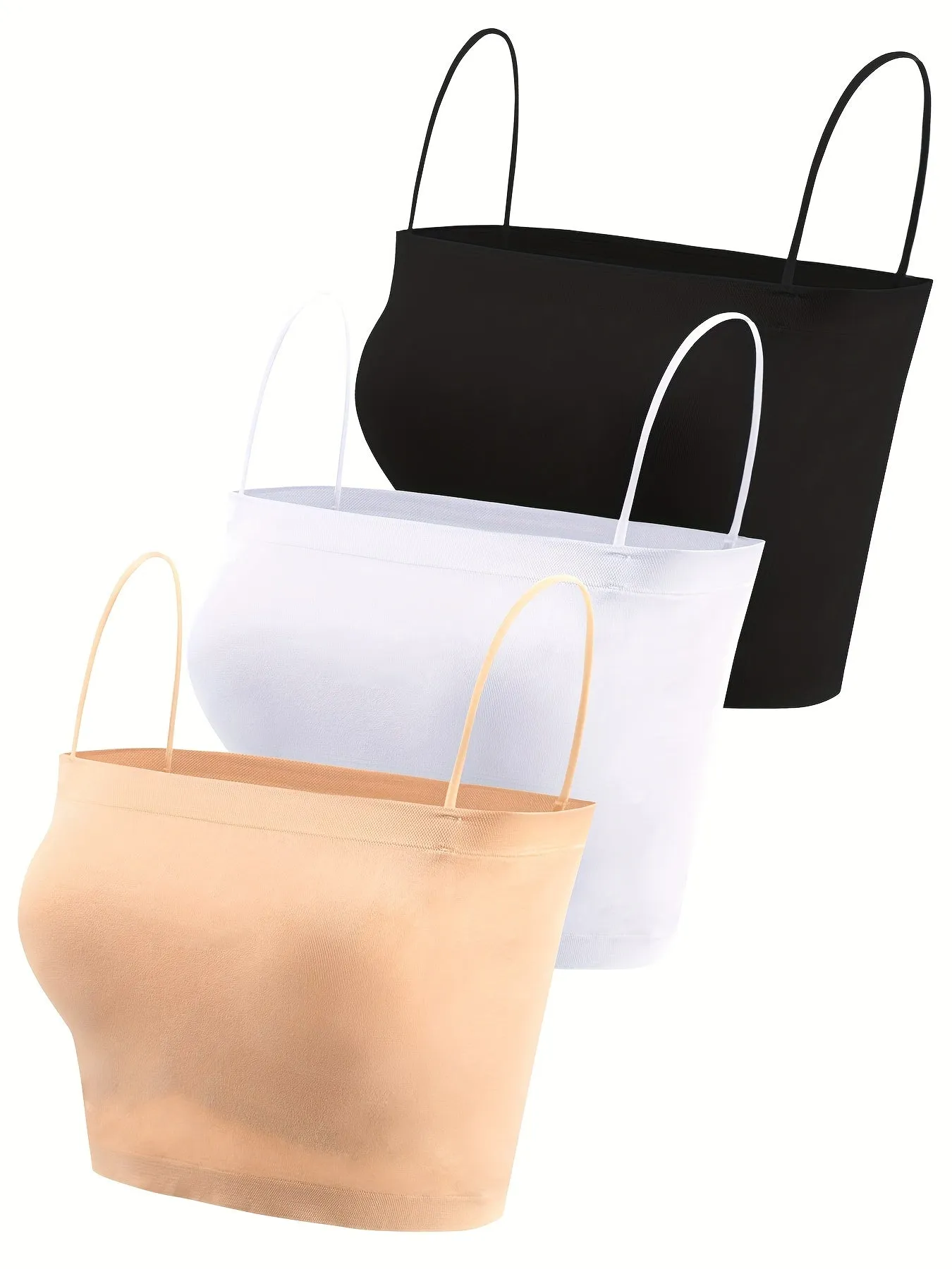 3pcs Simple Solid Cami Tops, Casual Spaghetti Strap Top, Women's Lingerie & Underwear