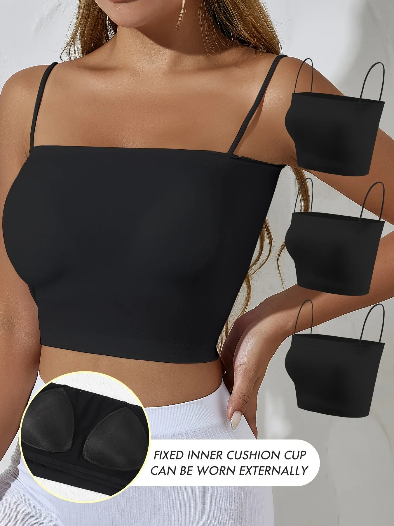 3pcs Simple Solid Cami Tops, Casual Spaghetti Strap Top, Women's Lingerie & Underwear