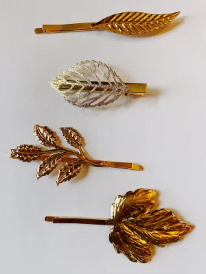 4 pc Gold Leaf Hair Clip Hairpin Set