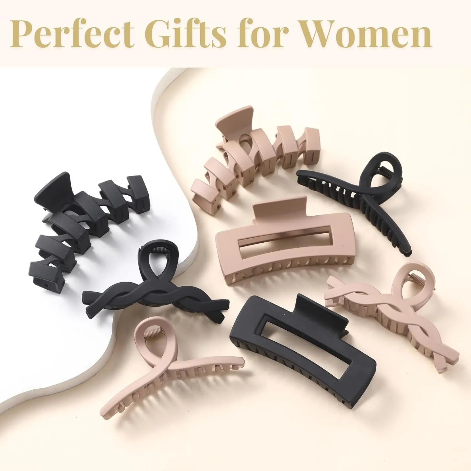 8 Pack Assortment Large Claw Clips Hair Clips for Women Thick Hair, Multi-Styles Matte Non-Slip Hair Clips,Strong Hold Jaw Clip Valentines Day Gifts Neutral and Black
