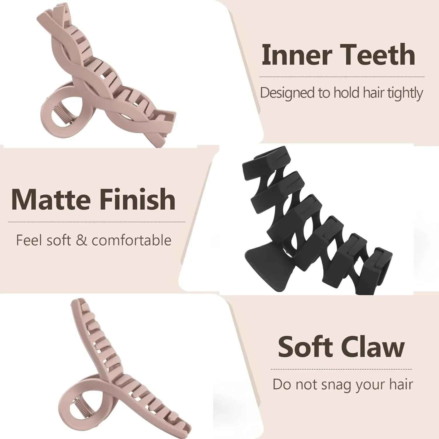8 Pack Assortment Large Claw Clips Hair Clips for Women Thick Hair, Multi-Styles Matte Non-Slip Hair Clips,Strong Hold Jaw Clip Valentines Day Gifts Neutral and Black