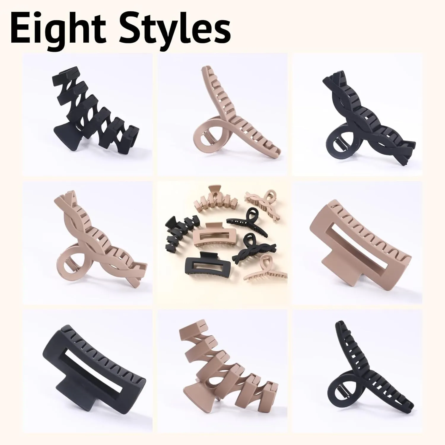 8 Pack Assortment Large Claw Clips Hair Clips for Women Thick Hair, Multi-Styles Matte Non-Slip Hair Clips,Strong Hold Jaw Clip Valentines Day Gifts Neutral and Black