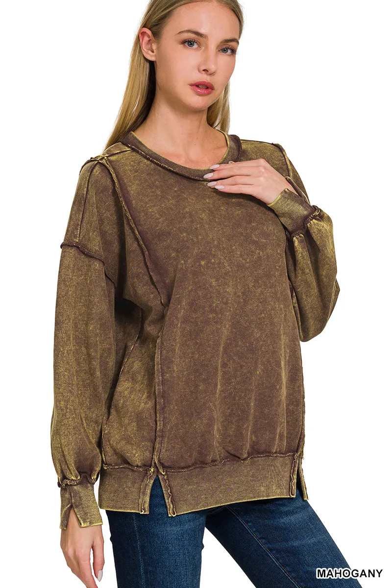 Acid wash f/terry exposed-seam sweatshirt