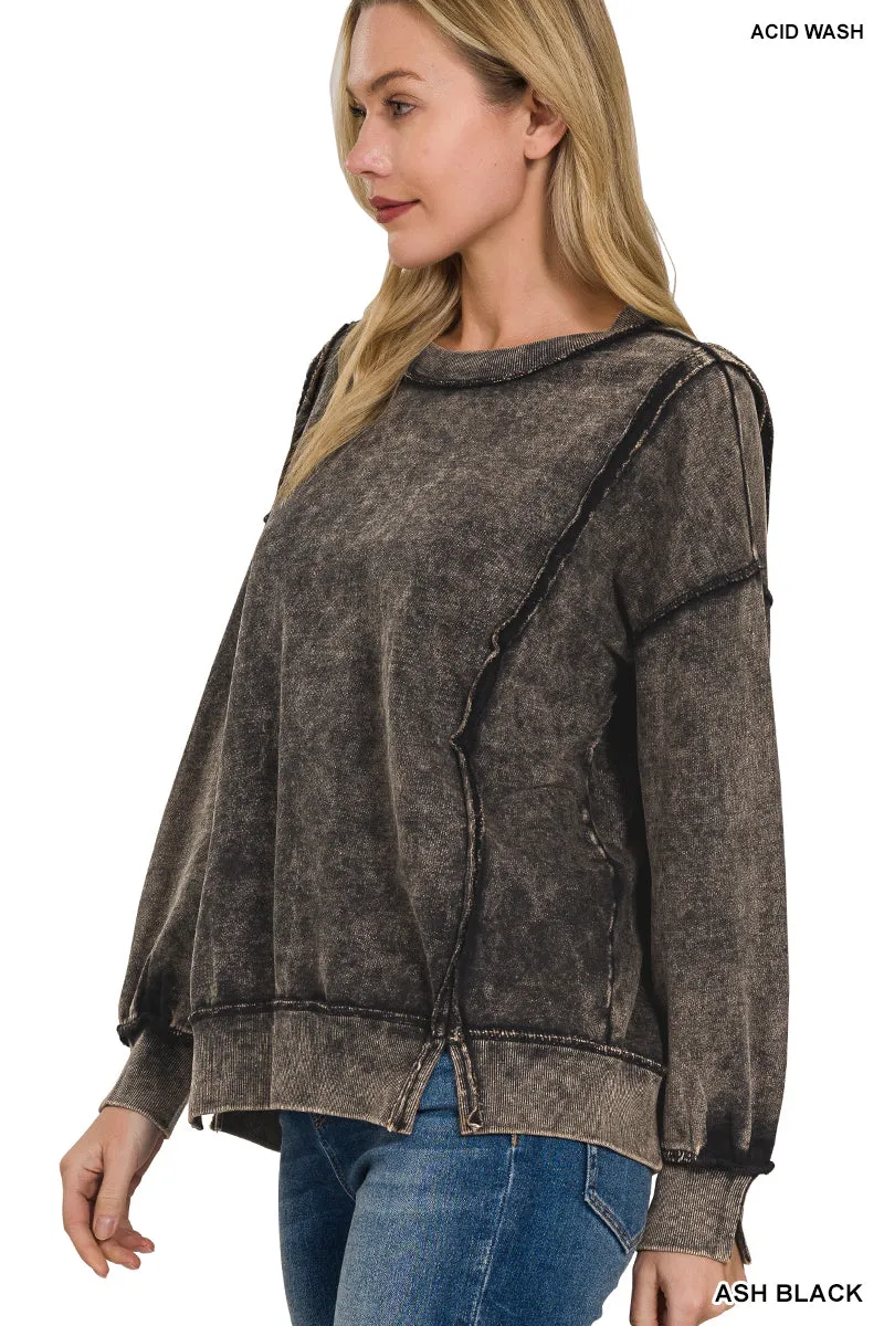 Acid wash f/terry exposed-seam sweatshirt
