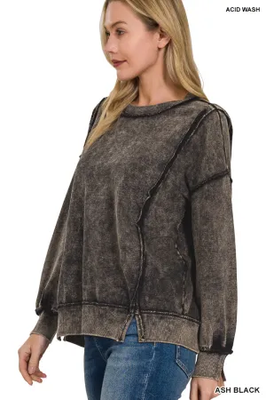 Acid wash f/terry exposed-seam sweatshirt