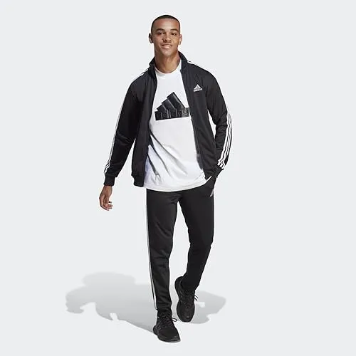 adidas Men's Sportswear Basic 3-stripes Tricot Track Suit, Black, Medium