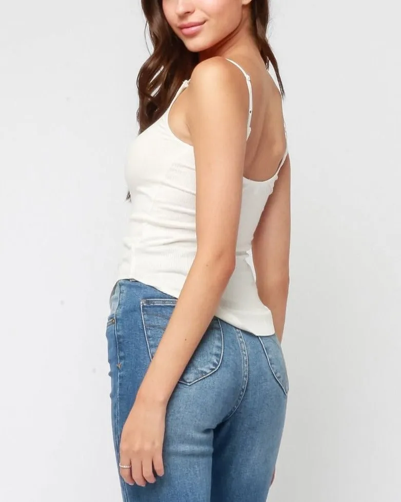 Adjustable Spaghetti Strap Curved Hem Top