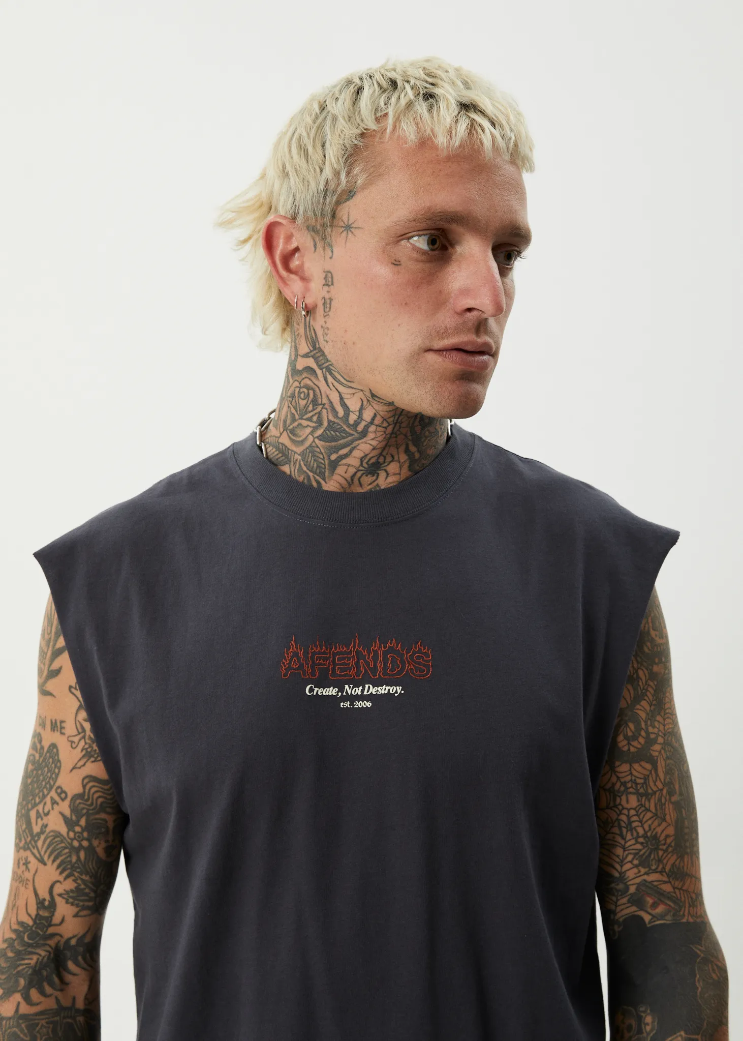 AFENDS EMBER SLEEVELESS TEE - CHARCOAL