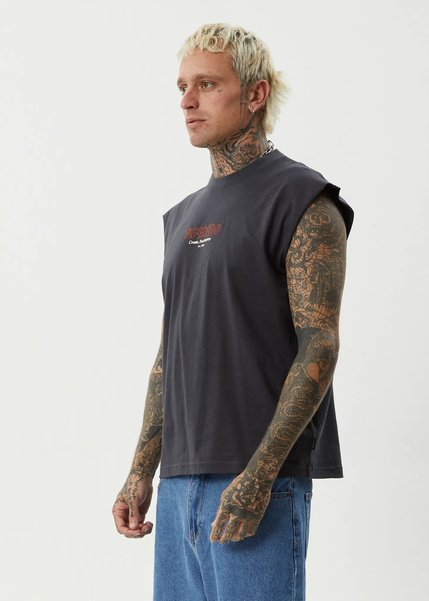 AFENDS EMBER SLEEVELESS TEE - CHARCOAL