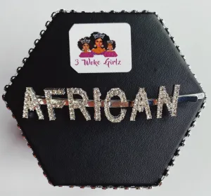 AFRICAN Rhinestone Statement Words Hairpin Hair Clip