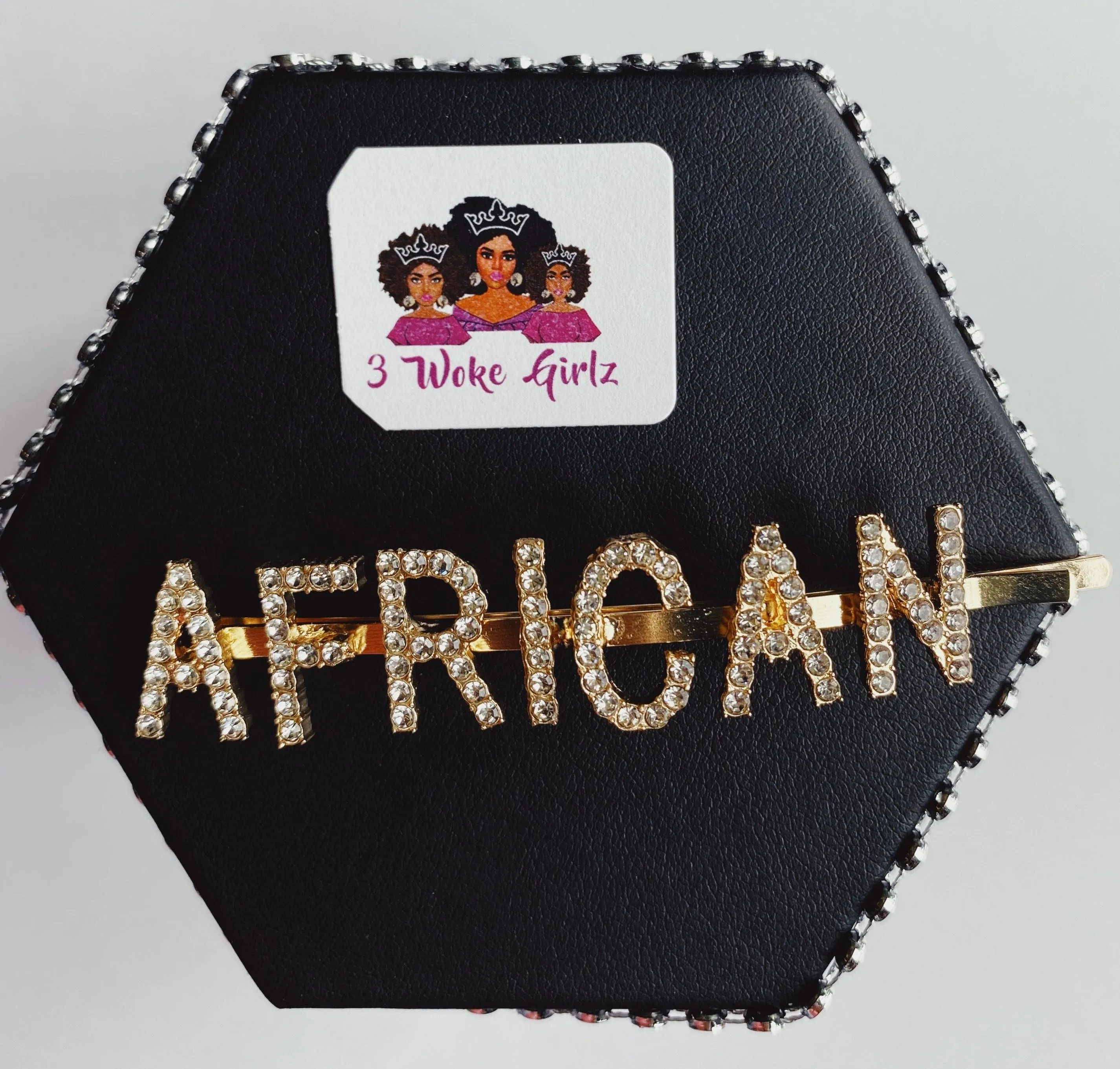 AFRICAN Rhinestone Statement Words Hairpin Hair Clip