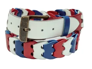 AMERICA LEATHER LINK BELT - Red White & Blue Adjustable Custom Comfort Fit